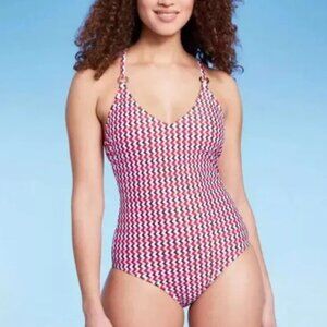 KONA SOL RED WHITE BLUE CROSS BACK O-RING ONE PIECE SWIMSUIT SIZE 20
